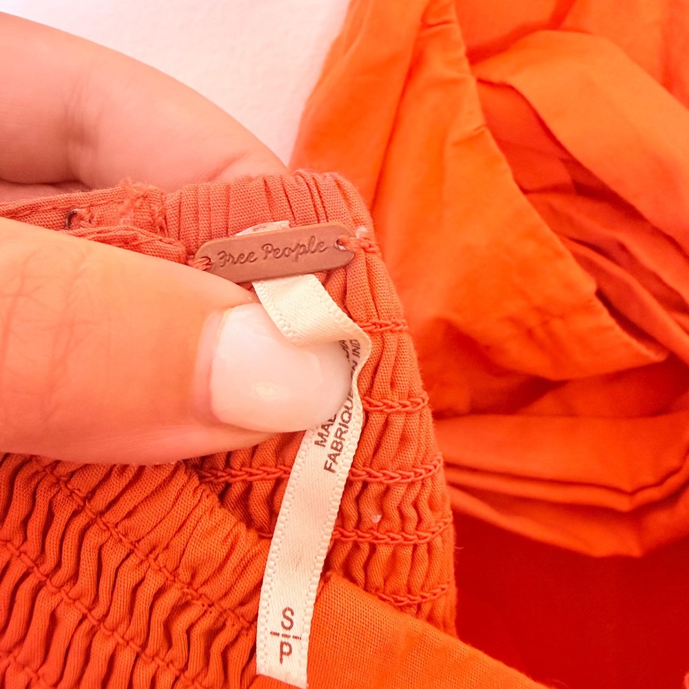 Free People Laila Coral Orange Tie Back Bow Detail Scoop Neck Midi Dress Small - Picture 7 of 9